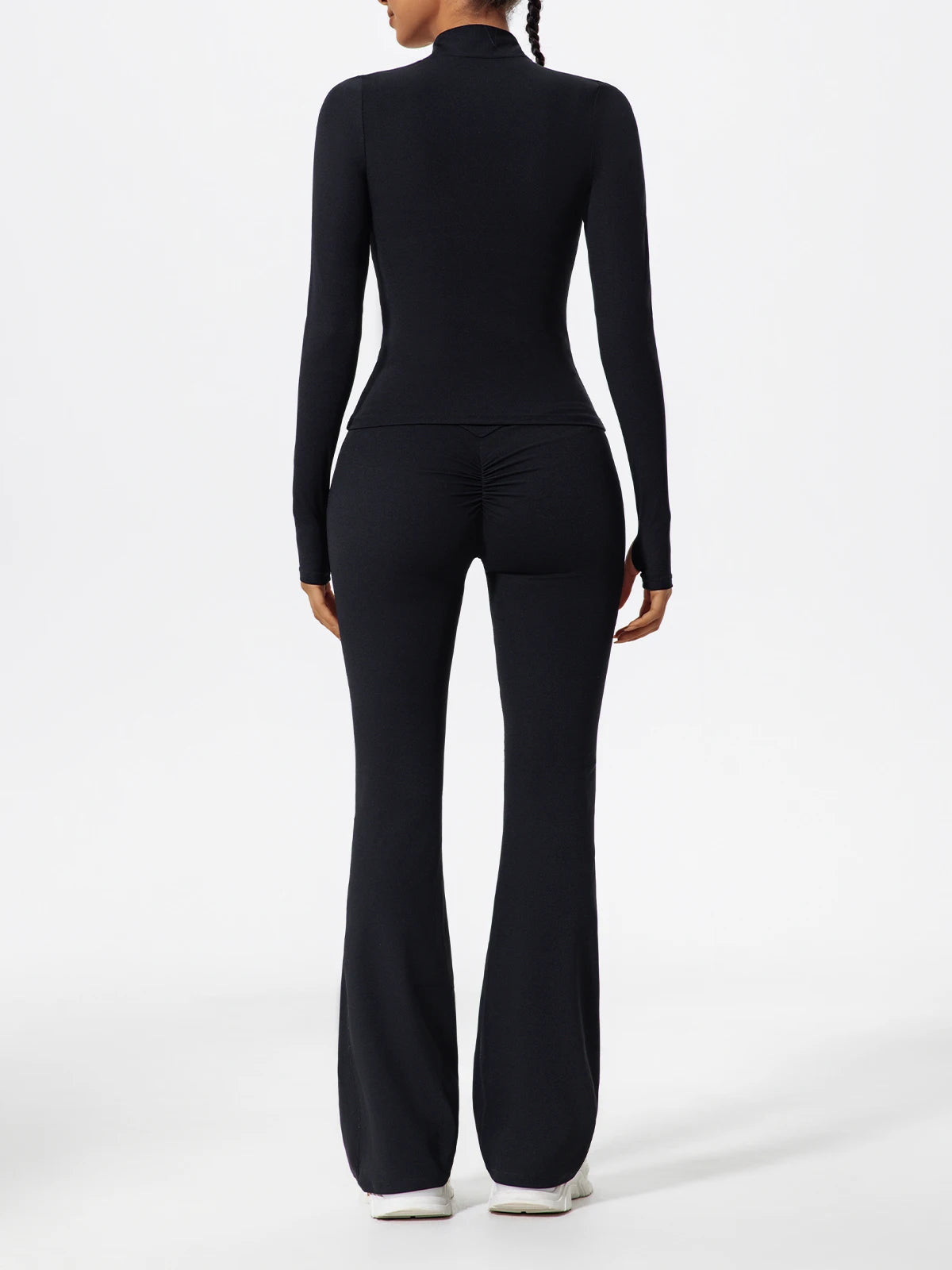 Hearuisavy Summer Half Zipper Yoga Suit Outdoor Workout Clothing Gym Set Women Flared Pants 2Pcs Sports Long Sleeves Shirt Suit