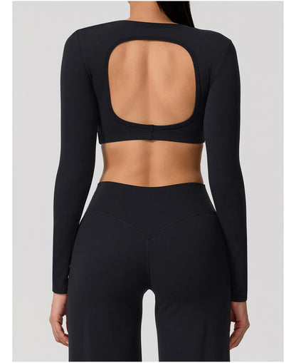 Women's Sports Long Shirt Female Backless Yoga Breathable Soft Shirt Autumn and Winter Training Top Woman Gym Sportswear