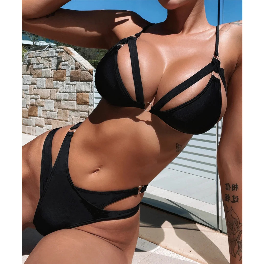 Sexy Cut Out Strappy High Cut Bikini Women Swimwear Female Swimsuit Two-pieces Bikini set Bather Bathing Suit Swim Lady V3863