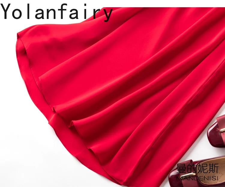 YOLANFAIRY 19momme 93% Mulberry Silk Spaghetti Strap Dress for Women Elegant Mid-length Sexy Real Silk Summer Dresses Woman 원피스