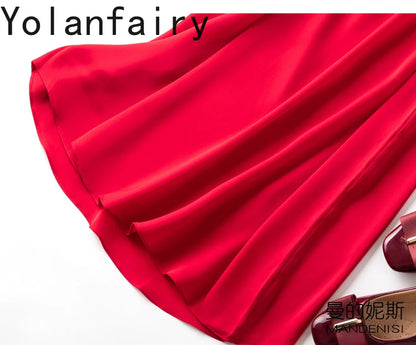 YOLANFAIRY 19momme 93% Mulberry Silk Spaghetti Strap Dress for Women Elegant Mid-length Sexy Real Silk Summer Dresses Woman 원피스