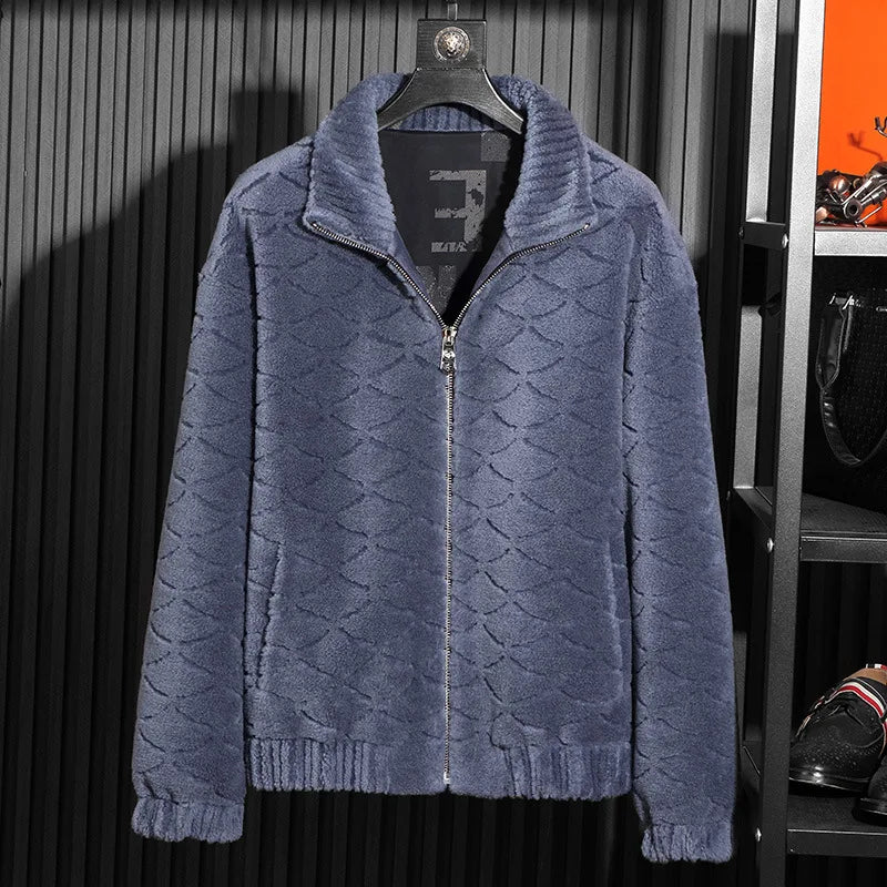 YOLANFAIRY Winter 100% Sheep Shearing Jacket Man Clothing Fashion Stand Collar Granular Lamb Fur Coat Men's Jackets chaqueta