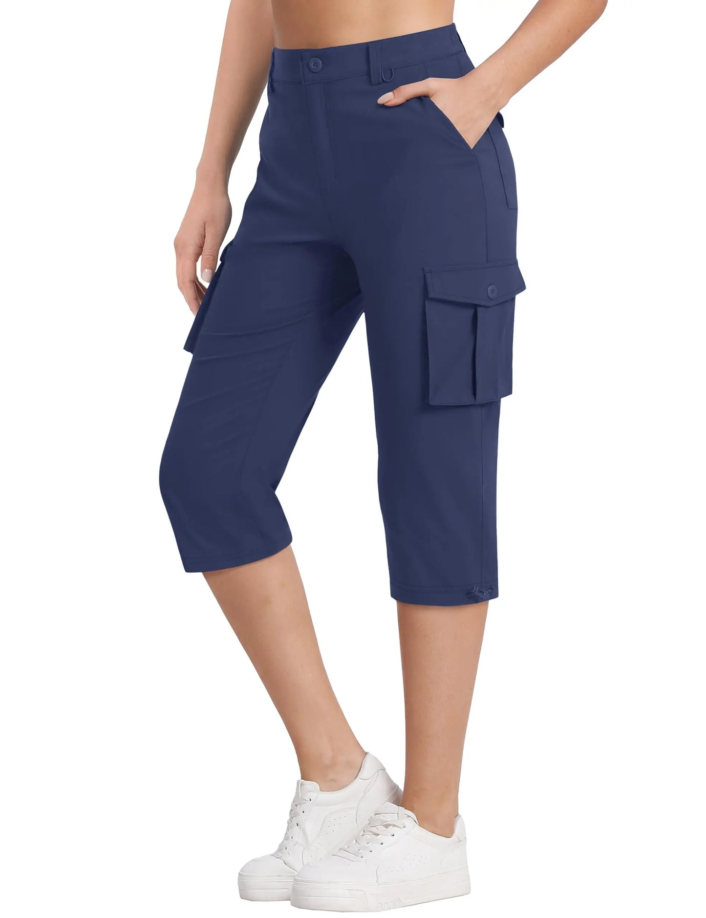 TACVASEN Summer Quick Dry Cargo Capri Pants Womens Outdoor Hiking Knee Length Joggers Lightweight Waterproof Shorts 6 Pockets