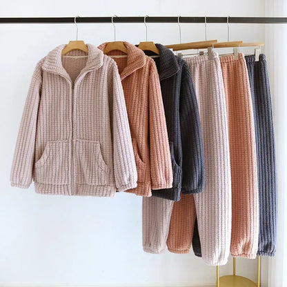 2026 New Autumn/Winter Pajama Set Couple Flannel Long Sleeve Pants Two Piece Coral Fleece Home Fur for Men and Women