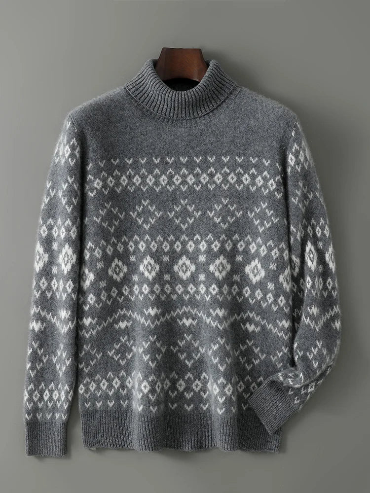 New 100% Pure Wool Cashmere Men's O-neck Pullover 2025 Autumn/Winter Color Matching Top Casual Thick Fashion Large Size Jacket
