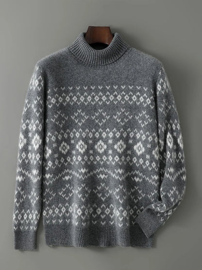 New 100% Pure Wool Cashmere Men's O-neck Pullover 2025 Autumn/Winter Color Matching Top Casual Thick Fashion Large Size Jacket