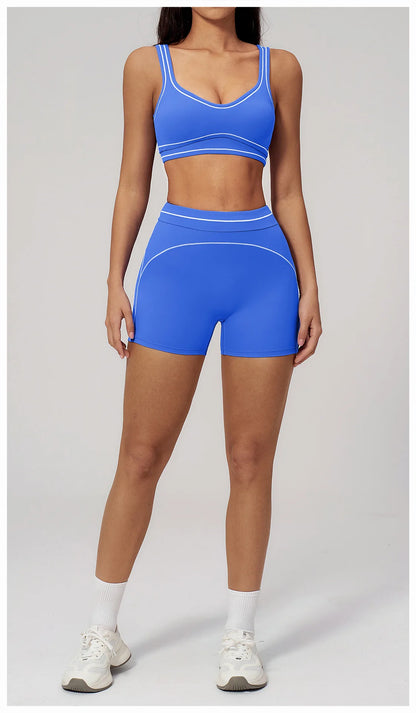 Hearuisavy Summer Yoga Set 2Pcs Women High Support Push Up Sports Top Butt-Lifting Fitness Pants Outdoor Cycling Sports Bra Suit