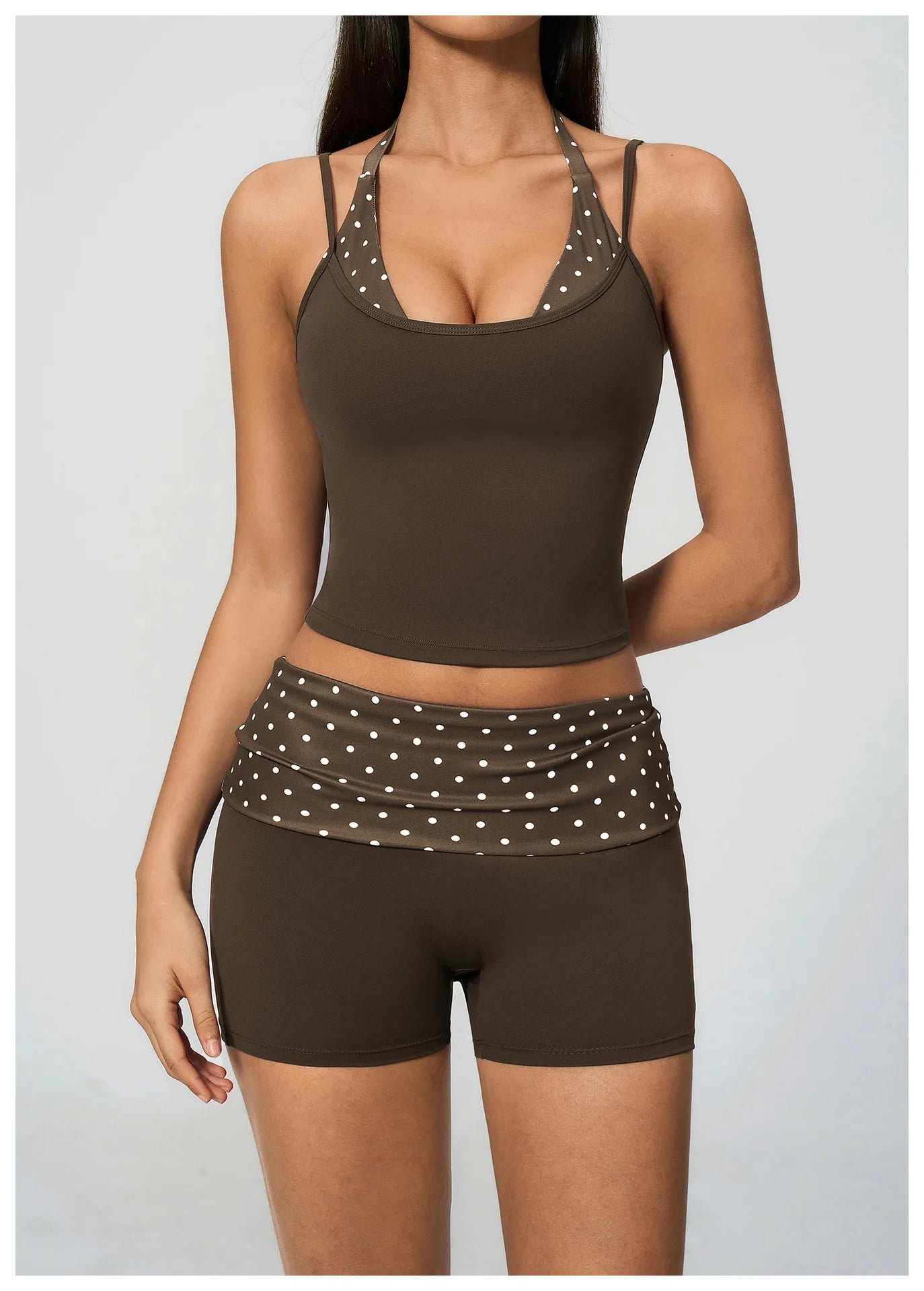 Custom LOGO women's sports trousers retro splicing polka dots folded waist fitness hip lift abdomen yoga trousers