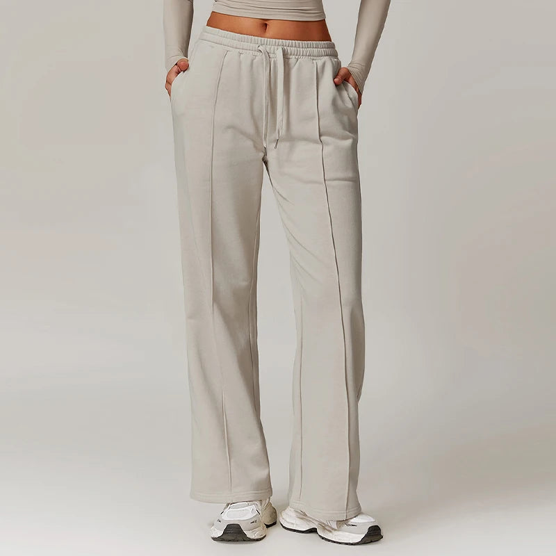 Hearuisavy Winter Pocket High Waist Jogger Sports Pants Female Fitness Gym Pants Casual Loose Sweatpants Wide Leg Trousers