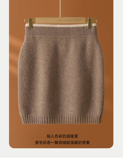 Flat Thickened Hip Hugging Skirt Women's Autumn Winter 100% Merino Wool Knitted Half Skirt Versatile Short Elastic Waist Skirt