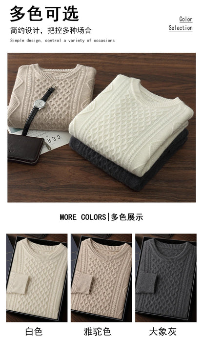 Men's 100% Cashmere Sweater Round Neck Autumn Winter Warm Clothing Jacquard Checkered Pullover Sweater Knitted Bottom Shirt Tops
