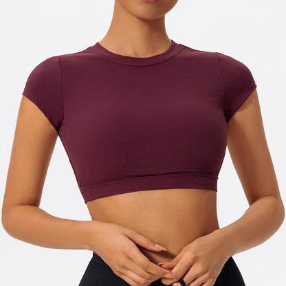 Summer Sports Short TOP Women Fitness shirts Yoga Wear Female Gym Training Suit Crop Top Women beautiful Back Tops T-Shirt