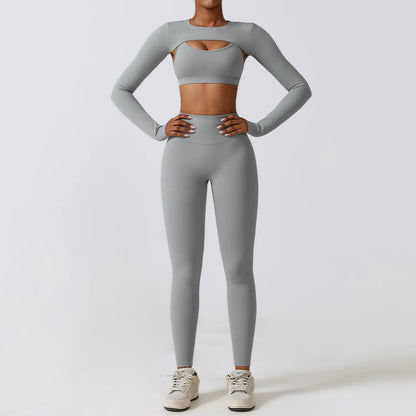 Customized LOGO women's autumn and winter tight yoga clothes quick-drying sports and thin fitness clothes three-piece set