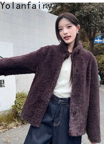 YOLANFAIRY 100% Genuine Leather Jacket Women Warm Natural Fur Coat Woman Winter Short Real Lamb White Fur Coats Jaqueta Feminina