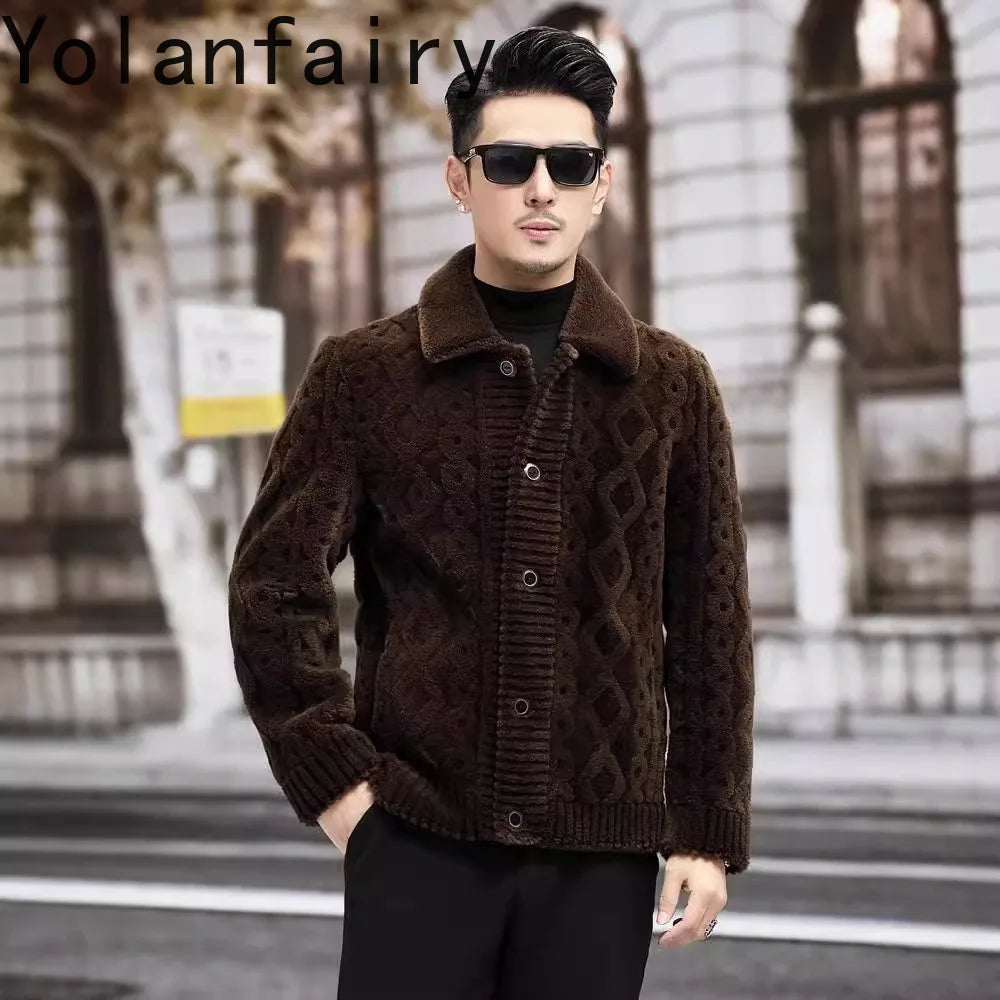 YOLANFAIRY New Sheep Shearing Jacket Men Winter 2025 Double-sided Wear 100% Wool Coat Man Clothing Short Men's Jackets chaqueta