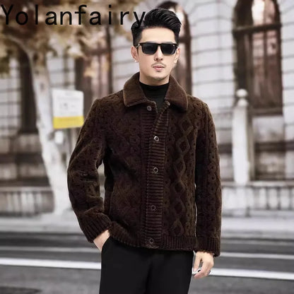 YOLANFAIRY New Sheep Shearing Jacket Men Winter 2025 Double-sided Wear 100% Wool Coat Man Clothing Short Men's Jackets chaqueta