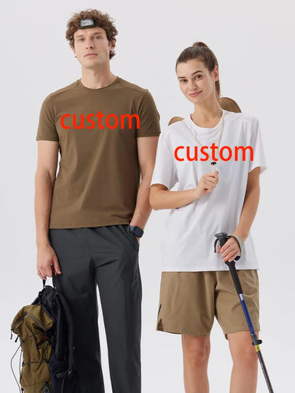 #51112-XIYU Custom LOGO Print Plain Gym T-shirt Men Summer Fitness O-Neck Short Sleeve T shirt Cotton Slim Fit Workout Tees Tops