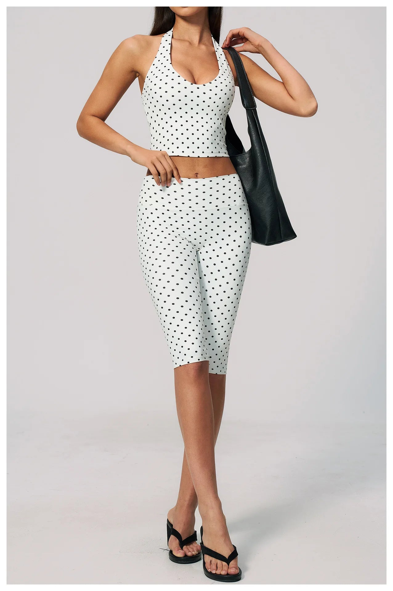 Custom LOGO women's new yoga clothes polka dot printing deep V high elastic three-dimensional fitness two-piece set