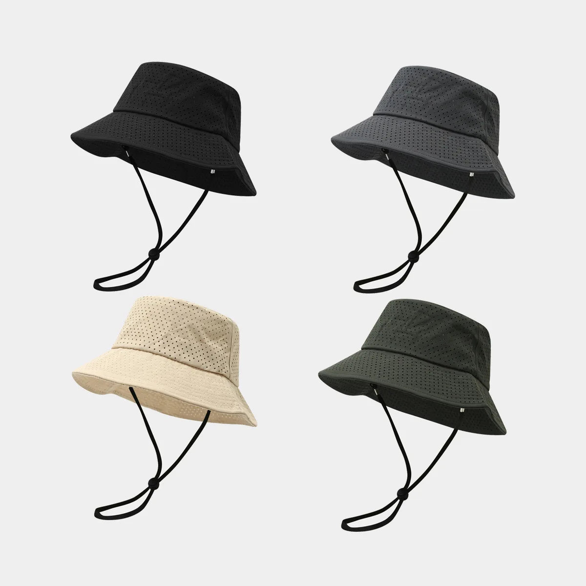 Summer Sun Hat Men Women Quick-Drying Mesh Panama Outdoor Flat Top Bucket Hat Mesh Breathable Fisherman Capwith Windproof Rope