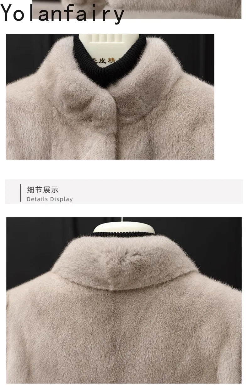 YOLANFAIRY Whole Mink Real Fur Coat Woman Luxury 2025 Winter Stand Collar Natural Mink Fur Jacket Short Black Fur Coats Casacos