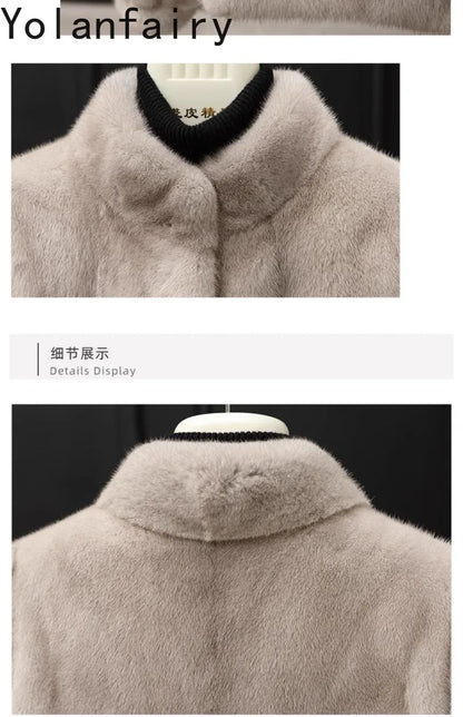 YOLANFAIRY Whole Mink Real Fur Coat Woman Luxury 2025 Winter Stand Collar Natural Mink Fur Jacket Short Black Fur Coats Casacos