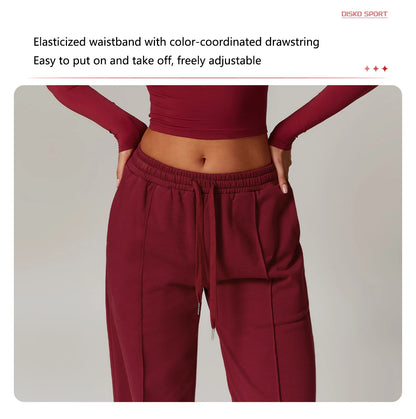 Hearuisavy Winter Pocket High Waist Jogger Sports Pants Female Fitness Gym Pants Casual Loose Sweatpants Wide Leg Trousers