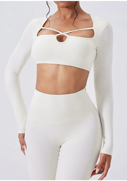 Cloud Hide Brown Yoga Suit Gym Woman Fitness Set Long Sleeve Sports Tracksuit Top Pants Workout Pilates Outfits Running Clothes