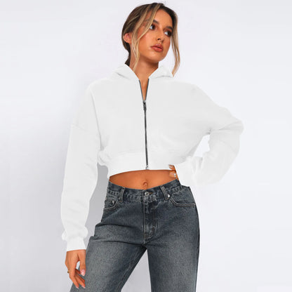 Custom LOGO women's short European and American style fashion street long-sleeved autumn and winter loose hooded sweater