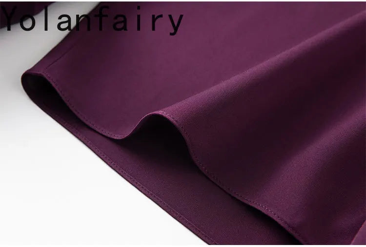 YOLANFAIRY 93% Real Mulberry Silk Shirts for Women Spring 2026 Elegant Solid Long Sleeve Shirt Woman Top Ribbon OL Blouses Trend