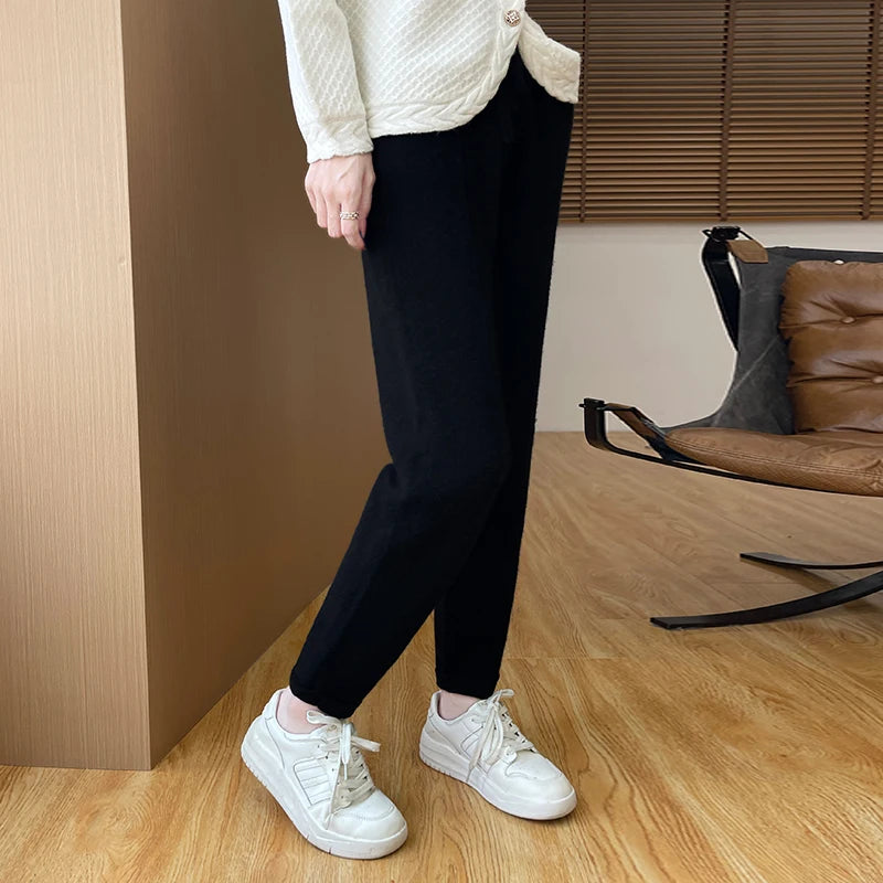 DjzDsm Women's Skinny Pants 100% Merino Wool for Spring And Autumn Comfortable Fit Casual Trousers Center Pants