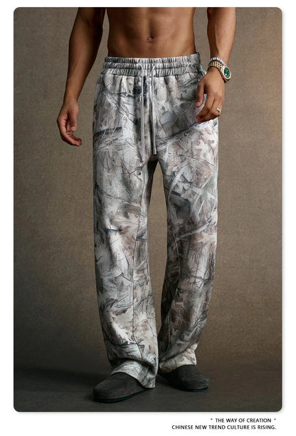 Custom LOGO Men's 2025 Autumn New 340G fleece-lined Fake Two-piece Camouflage Sweater T-Shirt Casual Pants Set