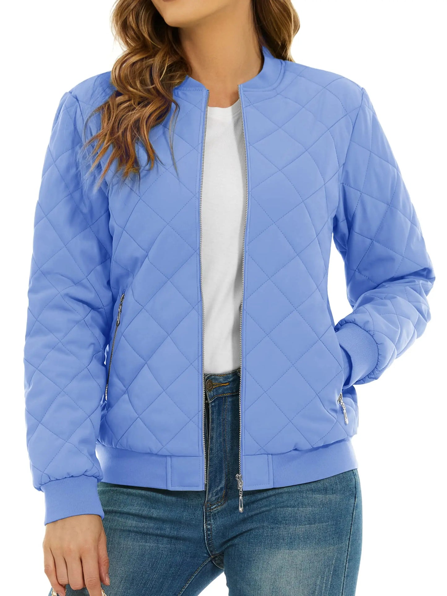 TACVASEN Padded Warm Jackets Womens Fashion Retro Pilot bomber Jackets Diamond Quilted Coats Full Zip Up Pockets Casual Outwear