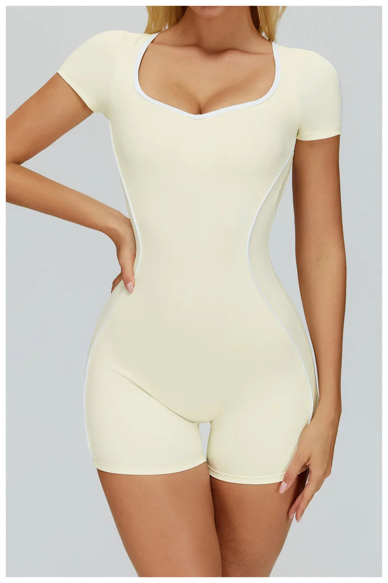 TRY TO BN Gym Jumpsuit Sports Hollow Back Women's Breathable Contrasting Colors Bodysuit Fitness One Piece Running Yoga Clothing