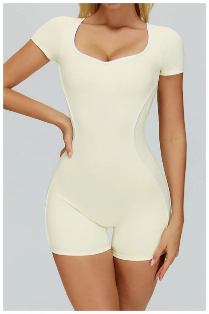 TRY TO BN Gym Jumpsuit Sports Hollow Back Women's Breathable Contrasting Colors Bodysuit Fitness One Piece Running Yoga Clothing