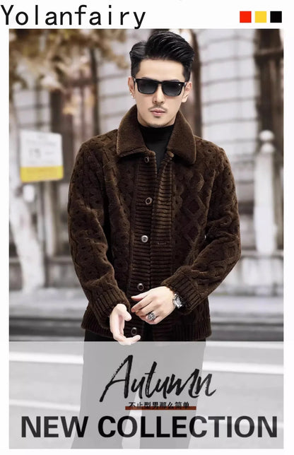 YOLANFAIRY New Sheep Shearing Jacket Men Winter 2025 Double-sided Wear 100% Wool Coat Man Clothing Short Men's Jackets chaqueta