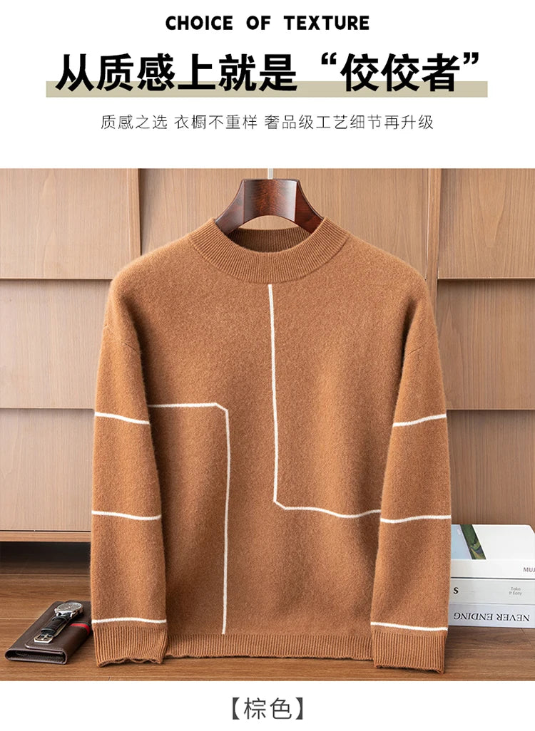 Men's Thick 100% Cashmere Sweater O-neck Long Sleeve Pullover Autumn Winter Soft Warm Cashmere Knitwear Smart Casual Jumper Tops