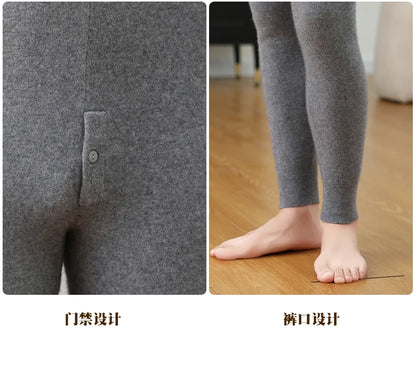 100% Cashmere Knit Leggings Men Winter Wearing Thermal Underwear High Waist Trousers Solid Thicken Elasticity Ankle-Length Pants