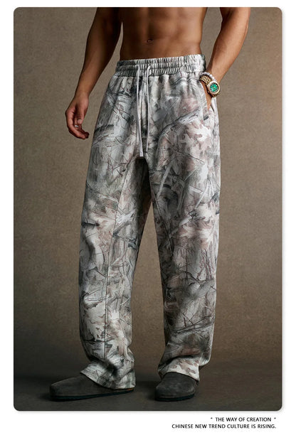 Custom LOGO Men's 2025 Autumn New 340G fleece-lined Fake Two-piece Camouflage Sweater T-Shirt Casual Pants Set