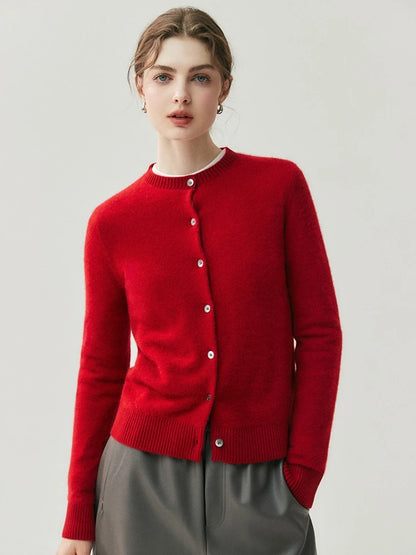 CHICUU Autumn Winter Women Thick O-neck Cardigan Basic Simple 100% Cashmere Sweater Solid Long Sleeve Cardigan Coat Knitwear