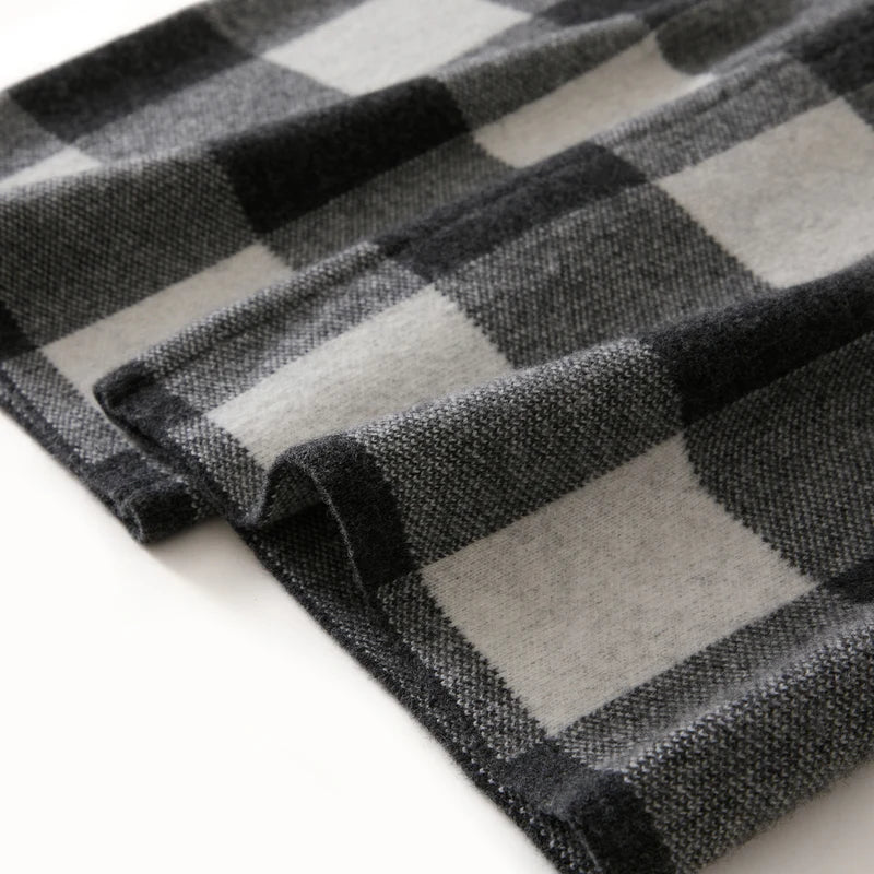 DjzDsm Autumn and Winter New Women's 100% Merino Wool Thickened High Waist Knitted Wide Leg Pants Four Flat Casual Plaid Pants