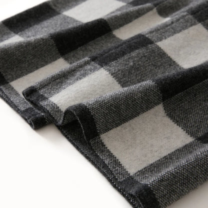DjzDsm Autumn and Winter New Women's 100% Merino Wool Thickened High Waist Knitted Wide Leg Pants Four Flat Casual Plaid Pants