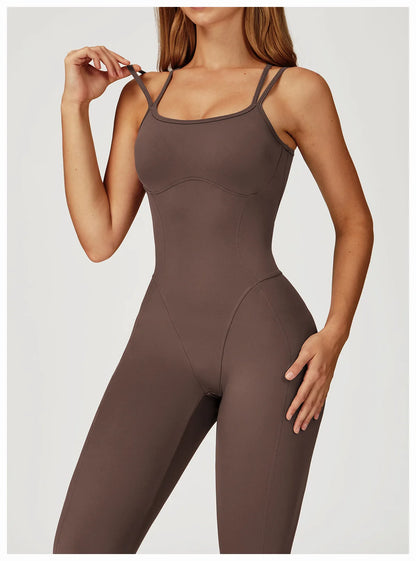 Hearuisavy Female Jumpsuit Long Elegant Sports Bodysuit Woman Gym Clothes Strappy Fitness Overalls Push Up Pilates Yoga Leotard