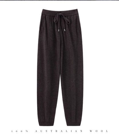 2024 Autumn And Winter New 100% Pure Wool Flat Small Foot Pants Women Loose High Waist Lean Knitted Cashmere Bunched Foot Pants