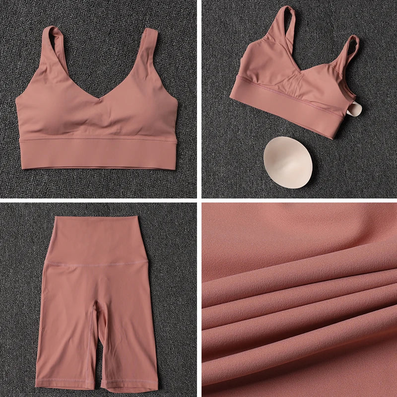 SOISOU Nylon Short Sets Womens Clothing Sports Bra Cycling Shorts Workout Set Women's Tracksuit Gym Yoga Sexy Outfit Women 2023