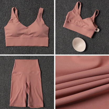 SOISOU Nylon Short Sets Womens Clothing Sports Bra Cycling Shorts Workout Set Women's Tracksuit Gym Yoga Sexy Outfit Women 2023