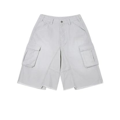 Custom LOGO men's 310G heavy 100% cotton summer American street multi-pocket retro washed old loose tooling seven-point shorts