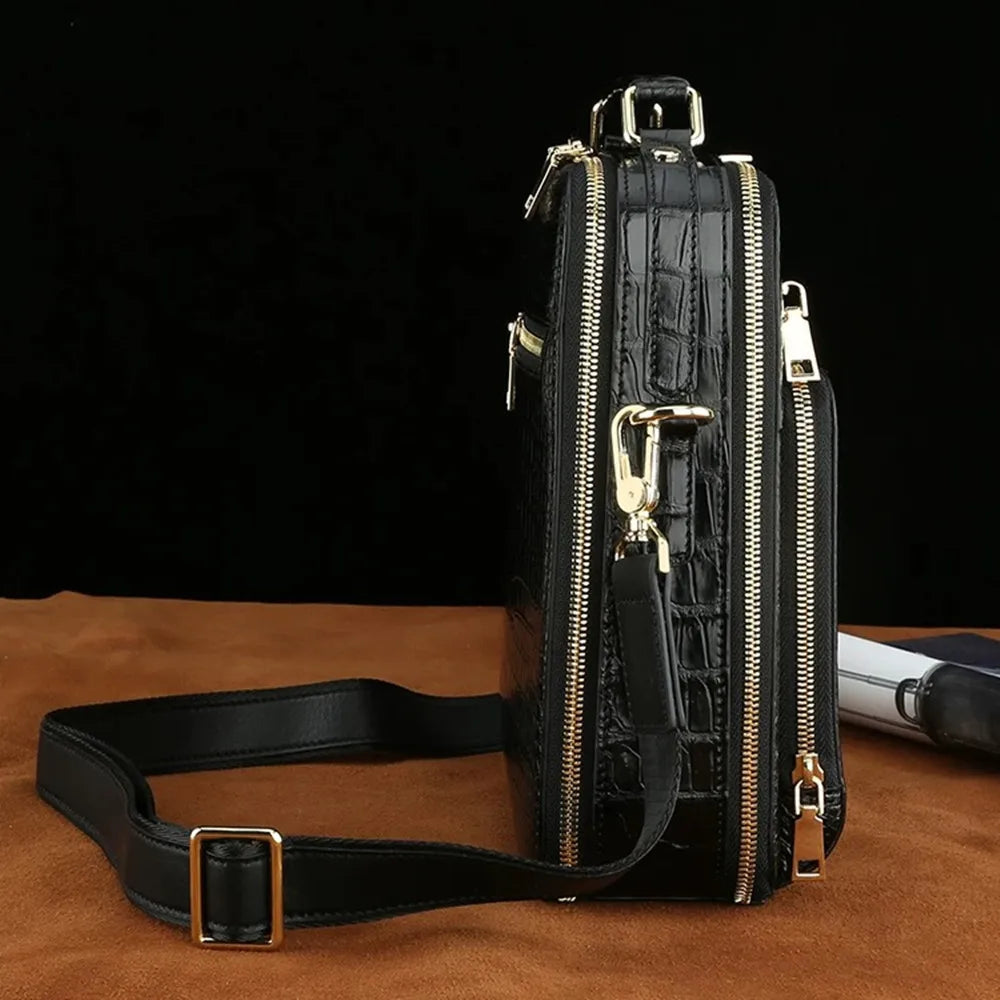 Real crocodile leather large-capacity men's handbag authentic crocodile leather business bag fashion men's shoulder bag