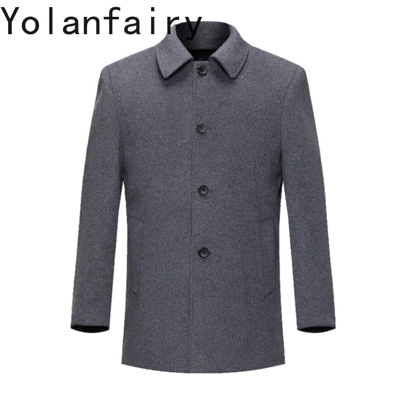 YOLANFAIRY 100% Cashmere Jacket for Men 2025 Autumn Winter Mid-length Wool Coats Man Clothing Casual Business Men's Woolen Coat