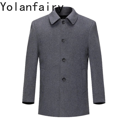 YOLANFAIRY 100% Cashmere Jacket for Men 2025 Autumn Winter Mid-length Wool Coats Man Clothing Casual Business Men's Woolen Coat