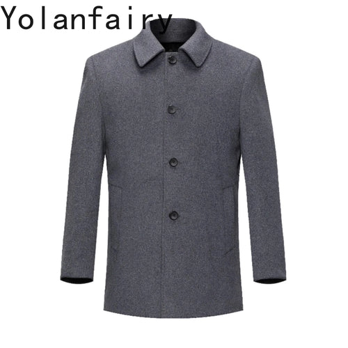 YOLANFAIRY 100% Cashmere Jacket for Men 2025 Autumn Winter Mid-length Wool Coats Man Clothing Casual Business Men's Woolen Coat